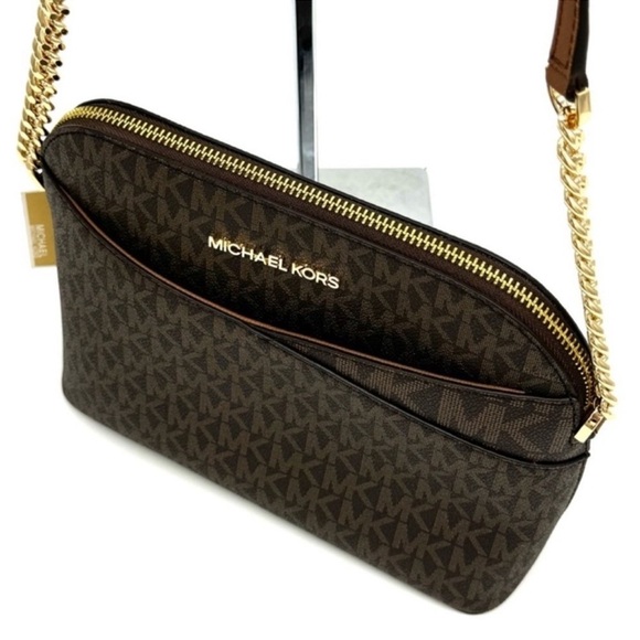 Michael Kors Jet Set Travel MD Logo Dome Crossbody Bag & Matching Wallet Brown - Picture 6 of 13